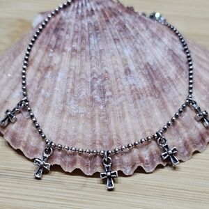 Cross Charm Bracelet with Crystal Charm 925 Silver Bead Adjustable Length
